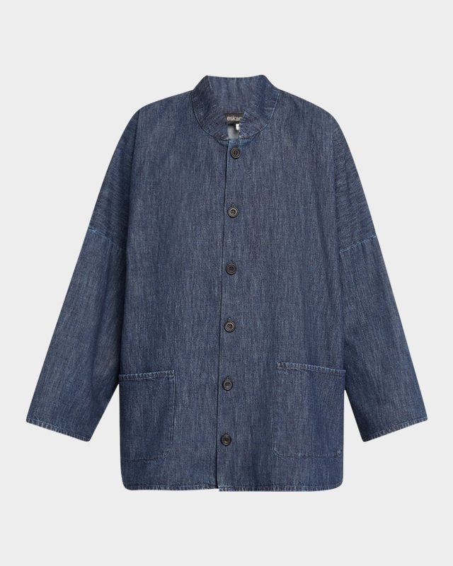 Denim Imperial Shirt with Chinese Collar (Long Length)